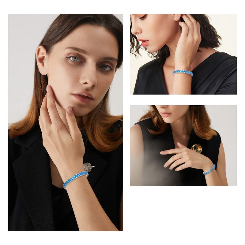 CiNily Womens Large Cuff Bracelet-Blue Opal Bangle Bracelets White Gold Plated Hypoallergenic Ladies Gemstone Big Birthstone Bracelet - Image 5